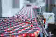 Drink cans on the production line