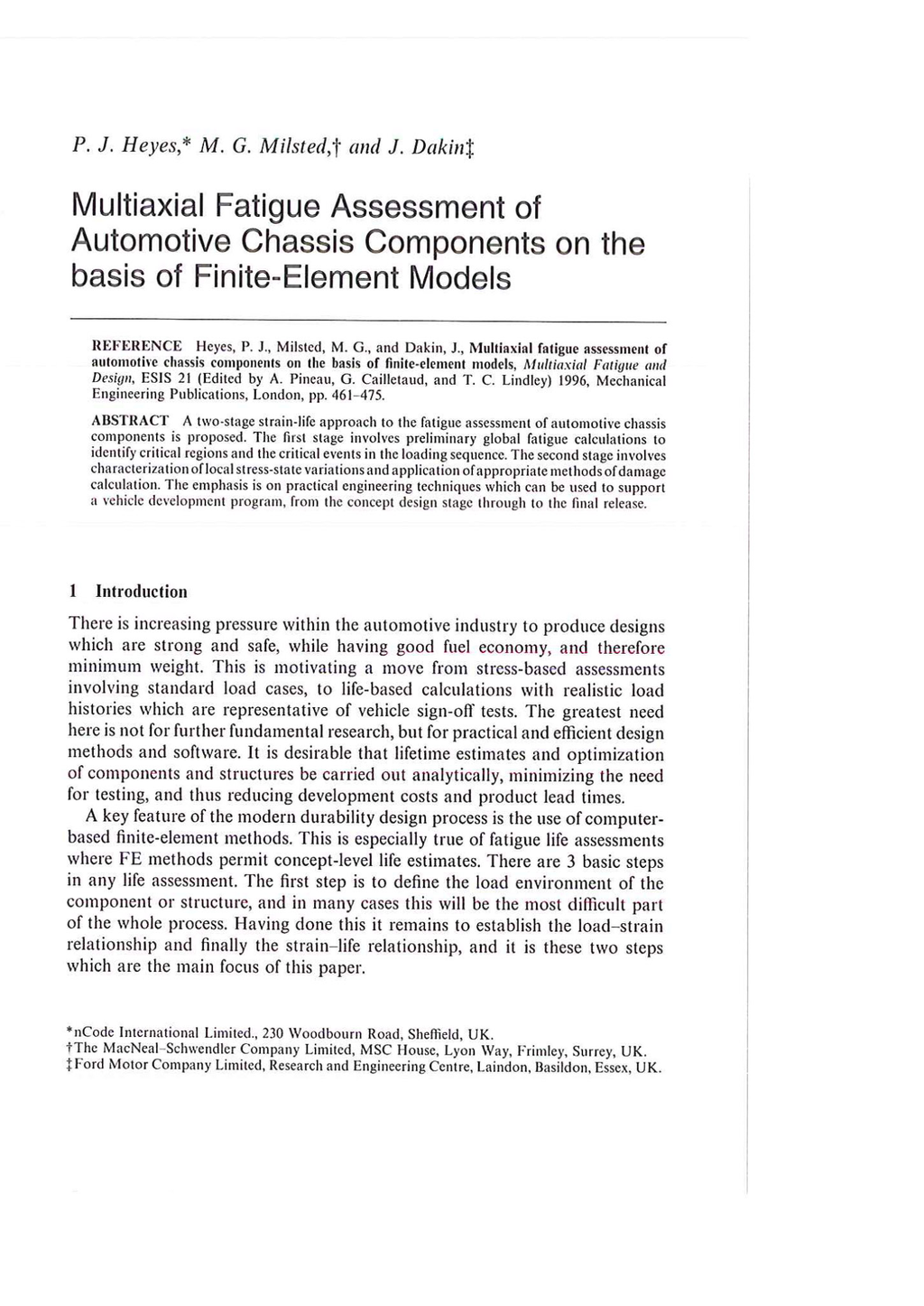 Multiaxial fatigue assessment of automotive chassis components on the basis of finite element models