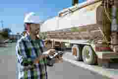 Man checking trucks on weighbridge