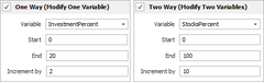 Blocksim sample - configuration of sensitivity analysis page for investment and saving portion