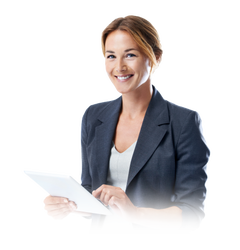 Businesswoman with tablet no background