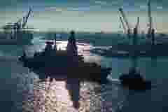 British warship in the port of Hamburg Germany