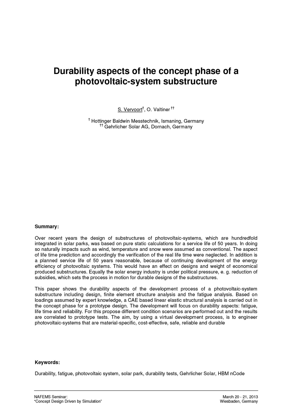 Durability aspects of the concept phase of a photovoltaic-system substructure