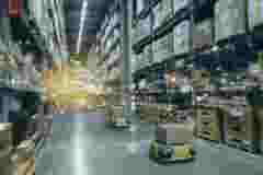 smart retail concept, autonomous robot service use for move box in Stores that stock goods on shelves with artificial intelligence, 5g, digital twin, quantum computer, machine learning, blockchain