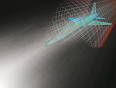 windtunnel with plane, 3D illustration