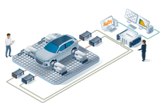 Electric power testing electrical and mechanical signals automotive test bench infographic iso