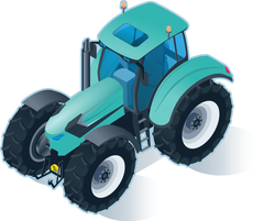 Illustration of a farm tractor in isometric perspective