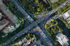 Aerial view of highway overpass