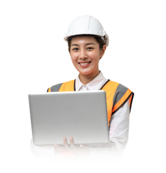 Asian Engineer Working on Laptop no background