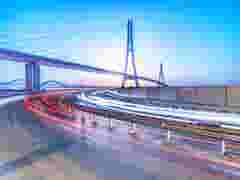Nanjing No.3 Yangtze River Bridge with blurred motion traffic