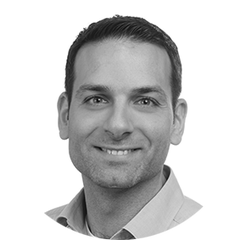 Black and white portrait, with rounded image, of Ryan Young, Engineering Manager of OEM Sensors at HBK. Ryan is one of the experts for the OEM Solution Day 2023, which take place on the 21st and 22nd of March at the HBK in Darmstadt, Germany
