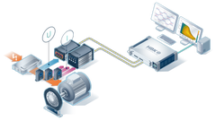 Illustration of an electric power integrated solution testing in isometric perspective – quadruple arrangement