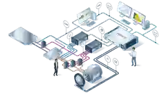 Illustration of an electric power integrated solution testing in isometric perspective