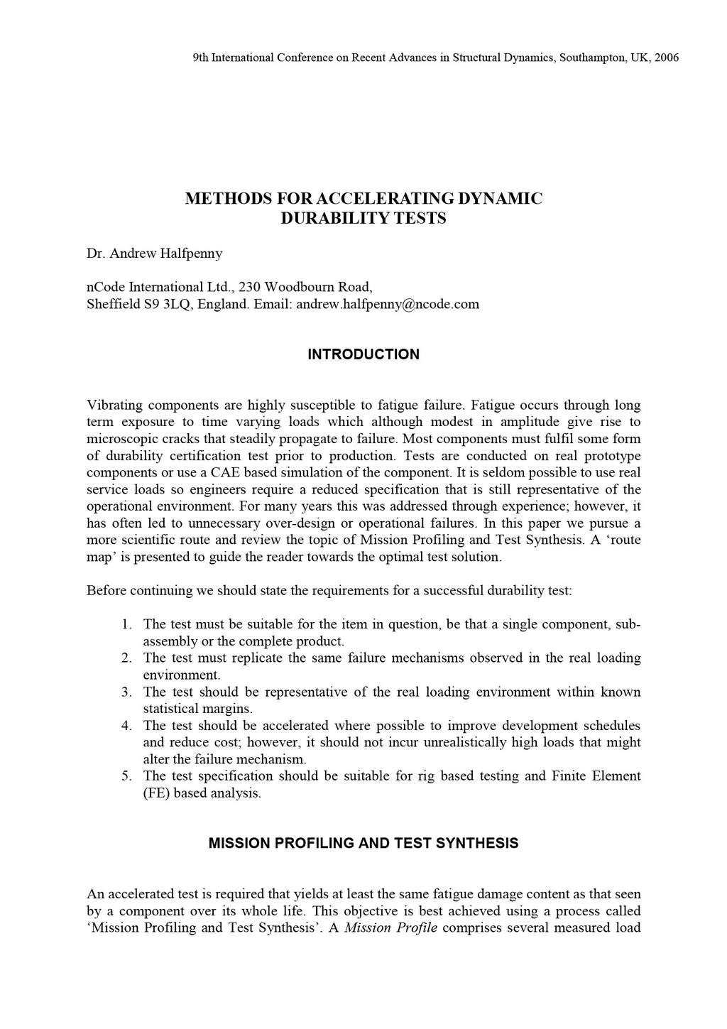 Methods for accelerating dynamic durability tests