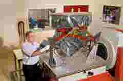 Dave Rippington overseeing vibration testing on the MIRI, ( Mid InfraRed instrument ), for the James Webb Space Telescope, JWST, Engineering Model on a Ling Dynamic Systems shaker in the Space Science and Technology Departments vibration test facility, R46, at STFC's Rutherford Appleton Laboratory, 18th December 2009.