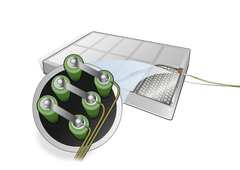 Illustration of battery test with close up of internal connections 1