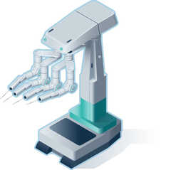 Illustration of a surgical medical robot in isometric perspective