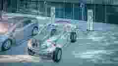 Virtual electric car in the parking lot